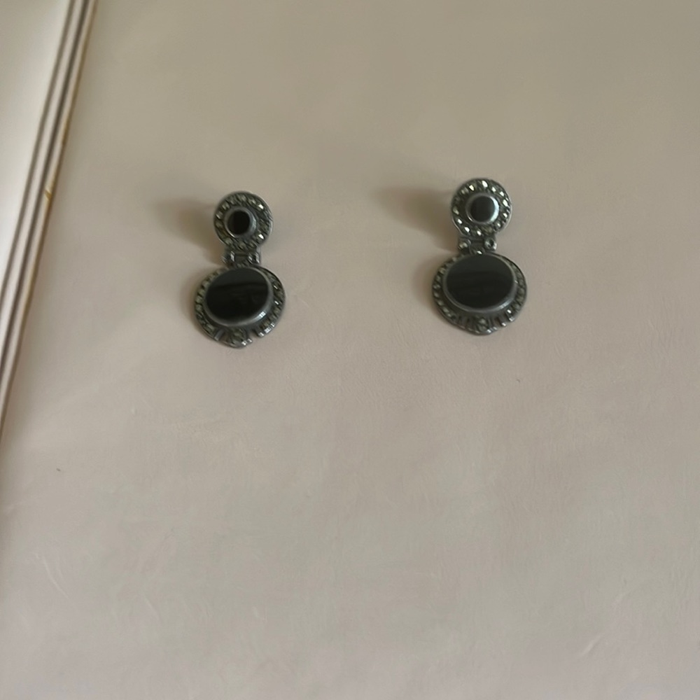 Silver and black opal earrings